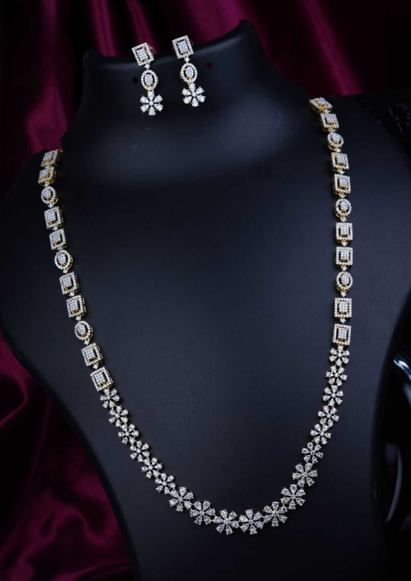 American diamond finish stone necklace with earrings