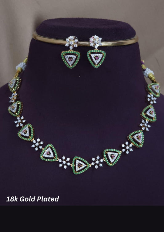 American diamond 18K gold plated necklace with earrings