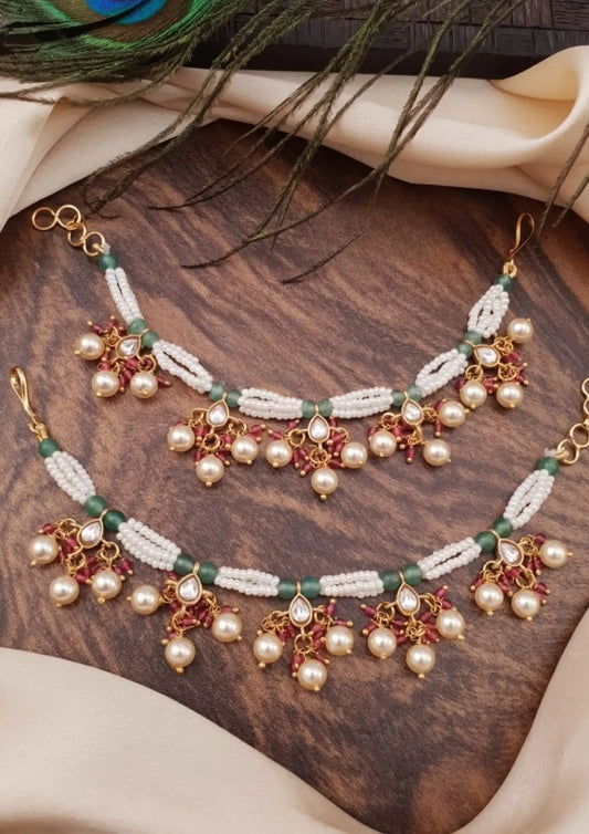 Moissanite stone and beads ear chains