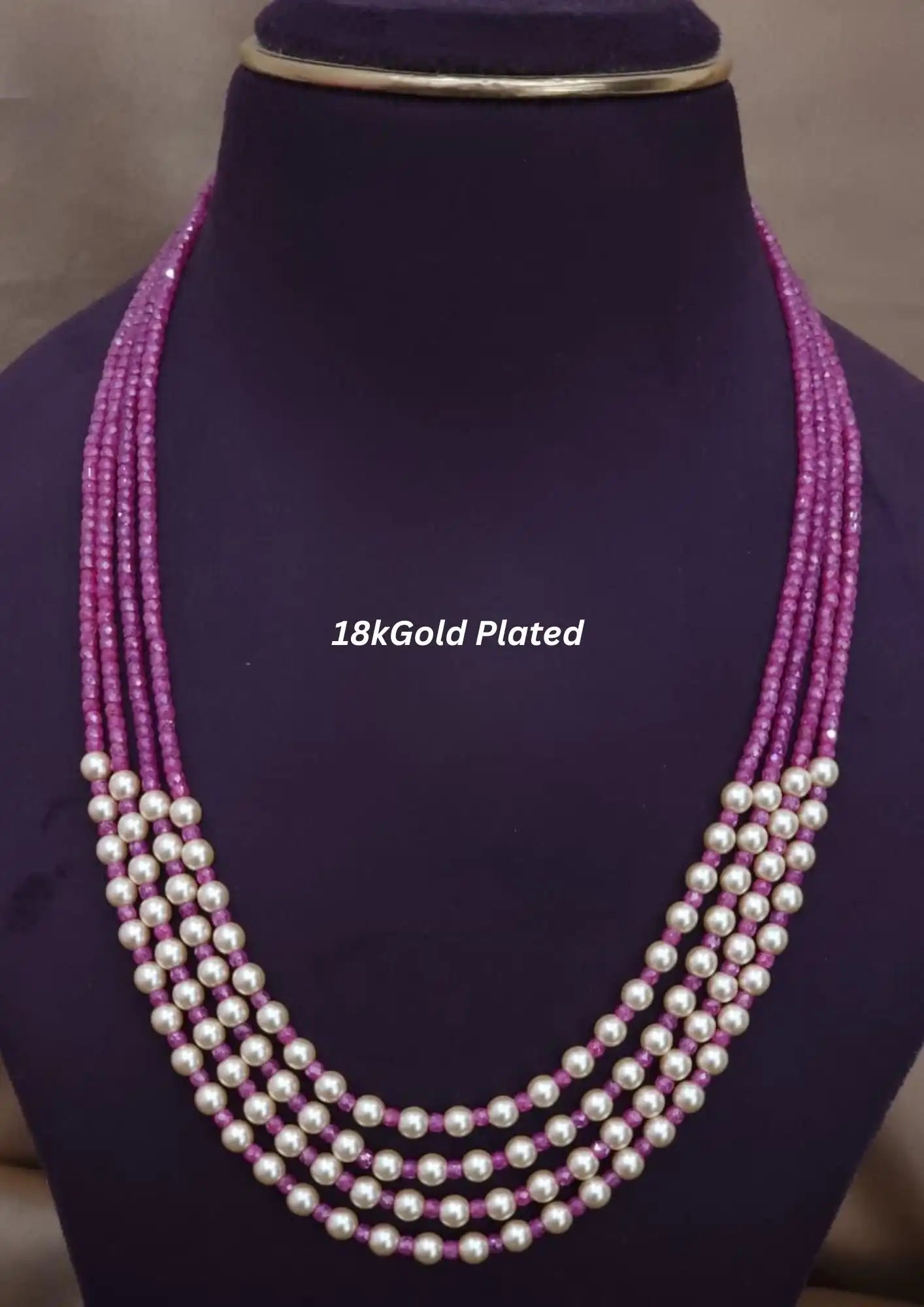 Real cz pearls gold plated necklace