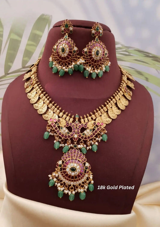Kemp stone temple jewelry gold plated necklace with earrings