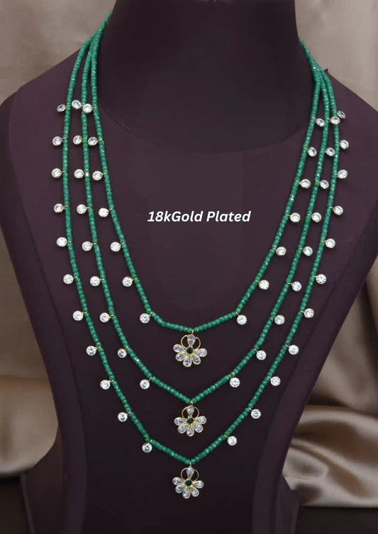 Real cz pearls gold plated 3 layer necklace