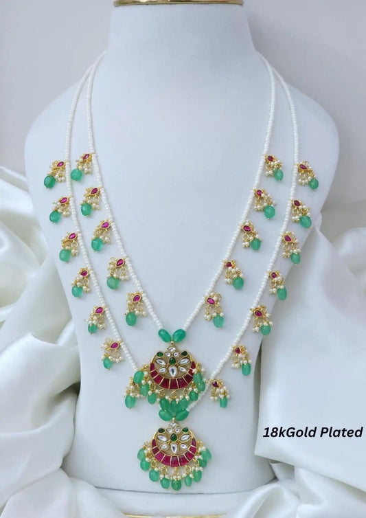 Jadau kundan gold plated 2 layer necklace