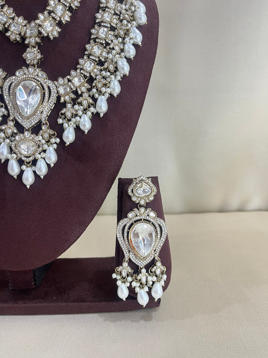Double Layered AD Necklace Set - Pearl