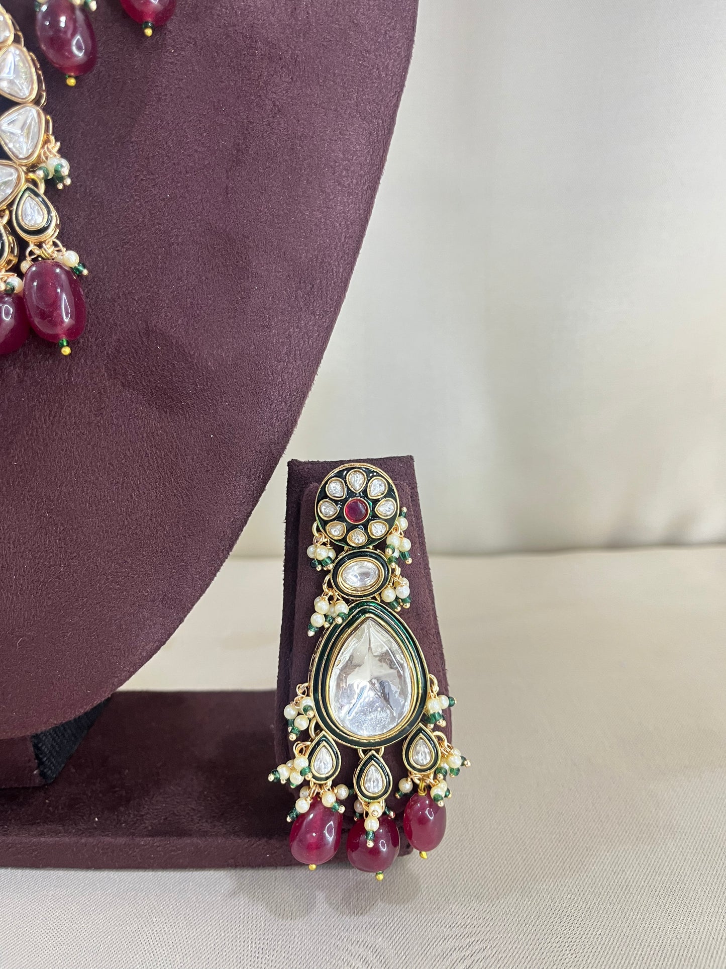 Moissanite Semi Bridal Necklace Set - Ruby