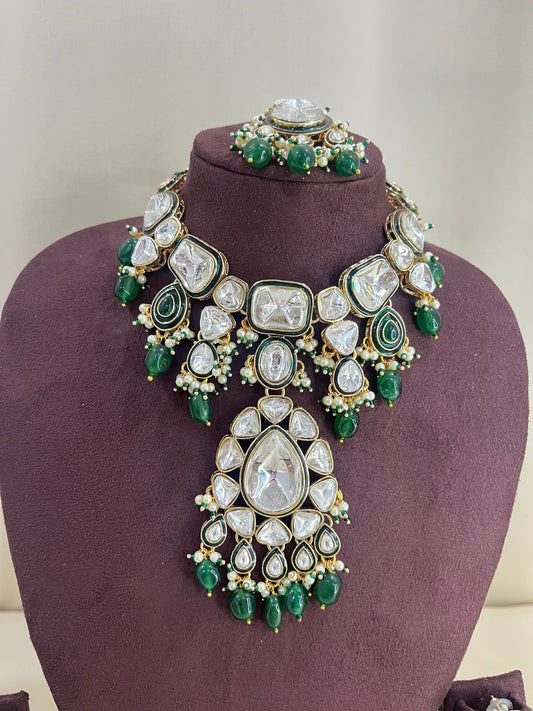 Moissanite Semi Bridal Necklace Set - Emerald Green