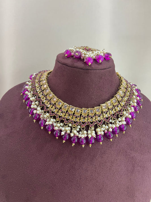 American Diamond Necklace Set - Purple