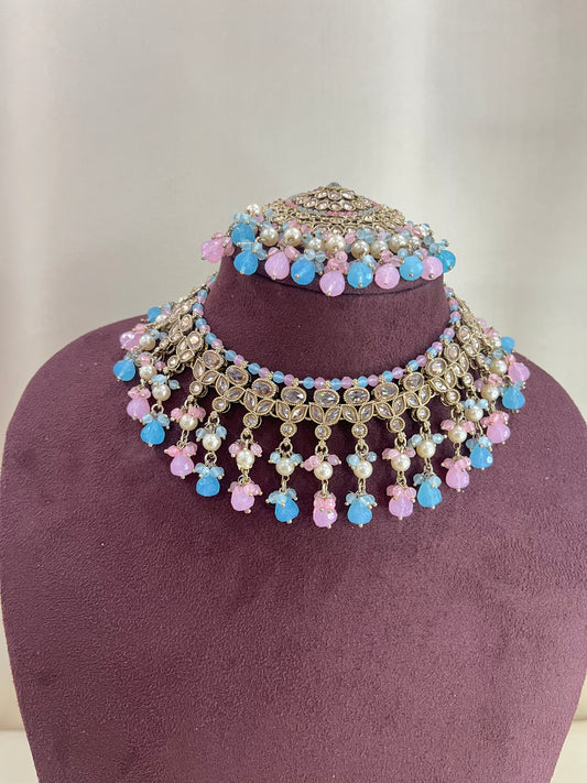 Reverse AD Choker Set - Pink & Blue
