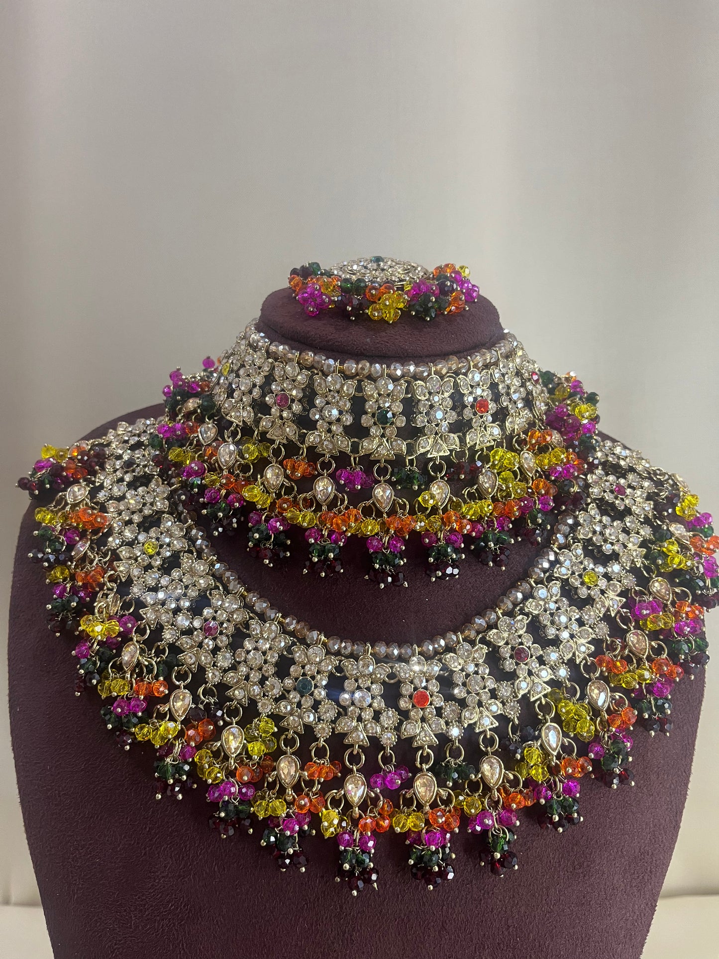 American Diamond Pakistani Bridal Combo Set - Multi Color