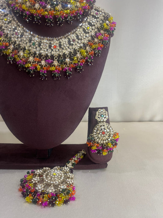 American Diamond Pakistani Bridal Combo Set - Multi Color