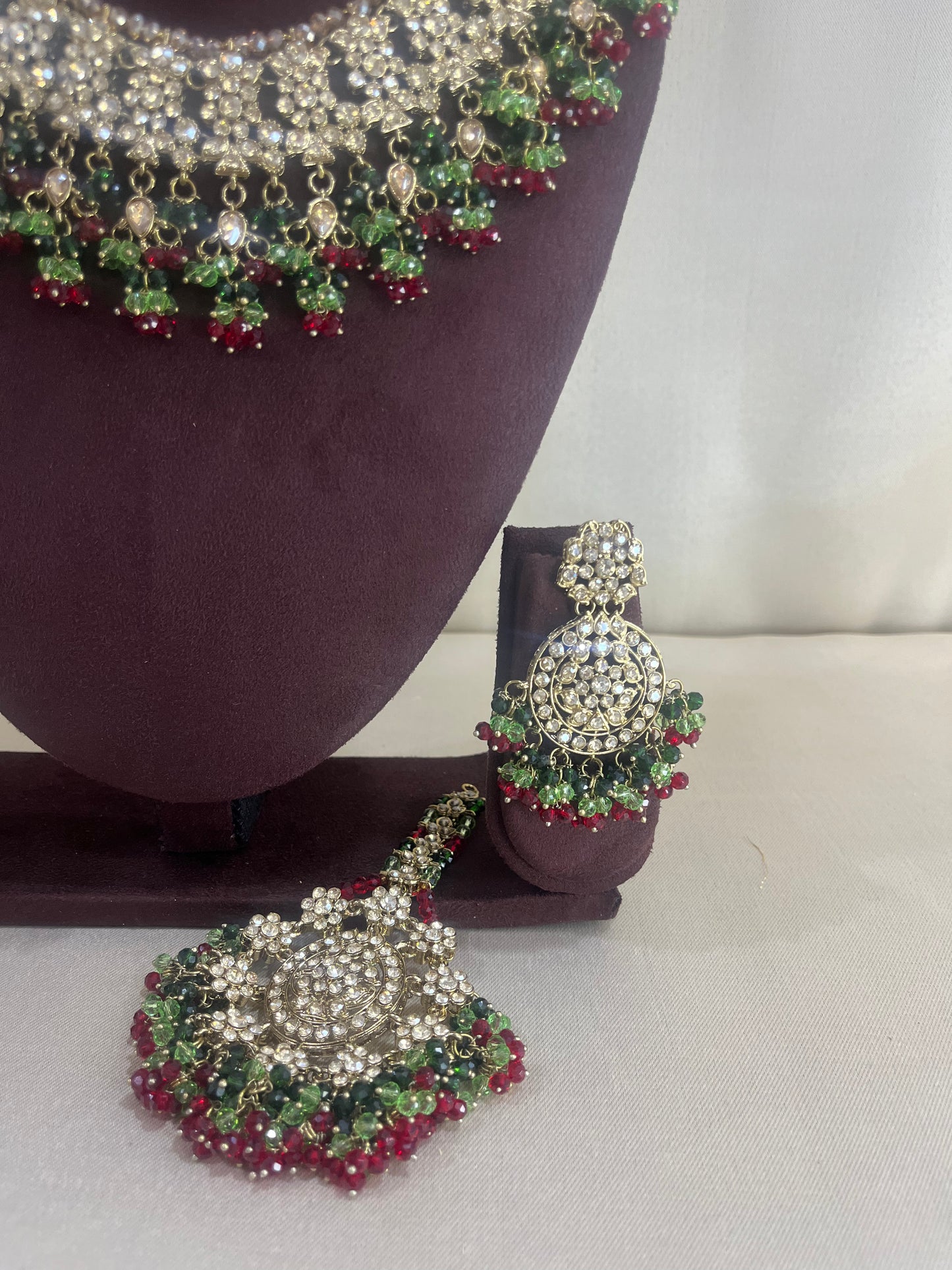 American Diamond Pakistani Bridal Combo Set - Mehendi