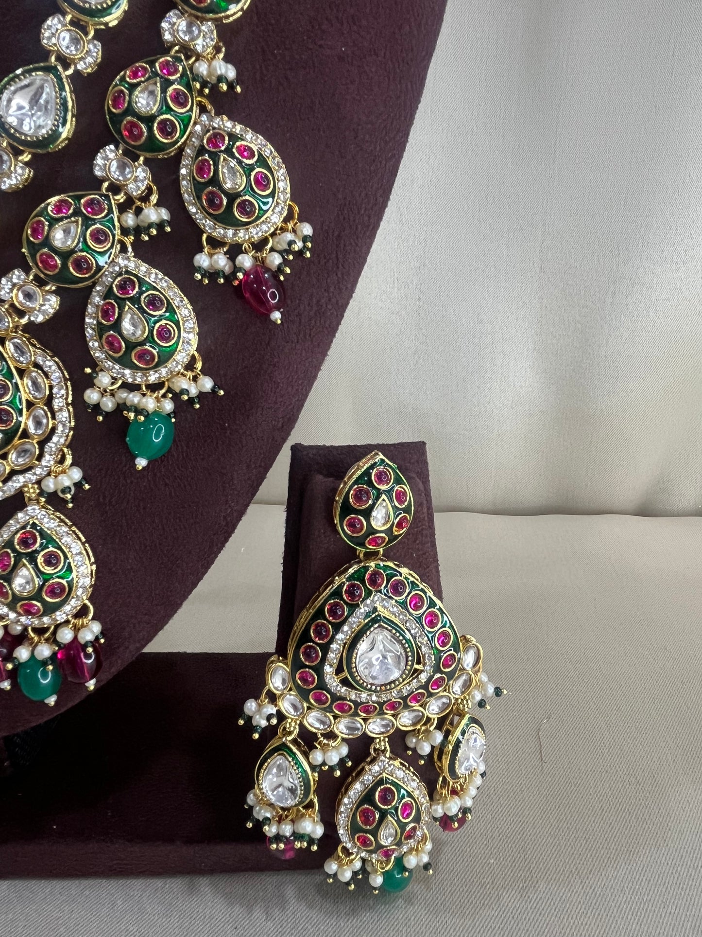 Moissanite Meenakari Kundan Necklace Set - Multi color