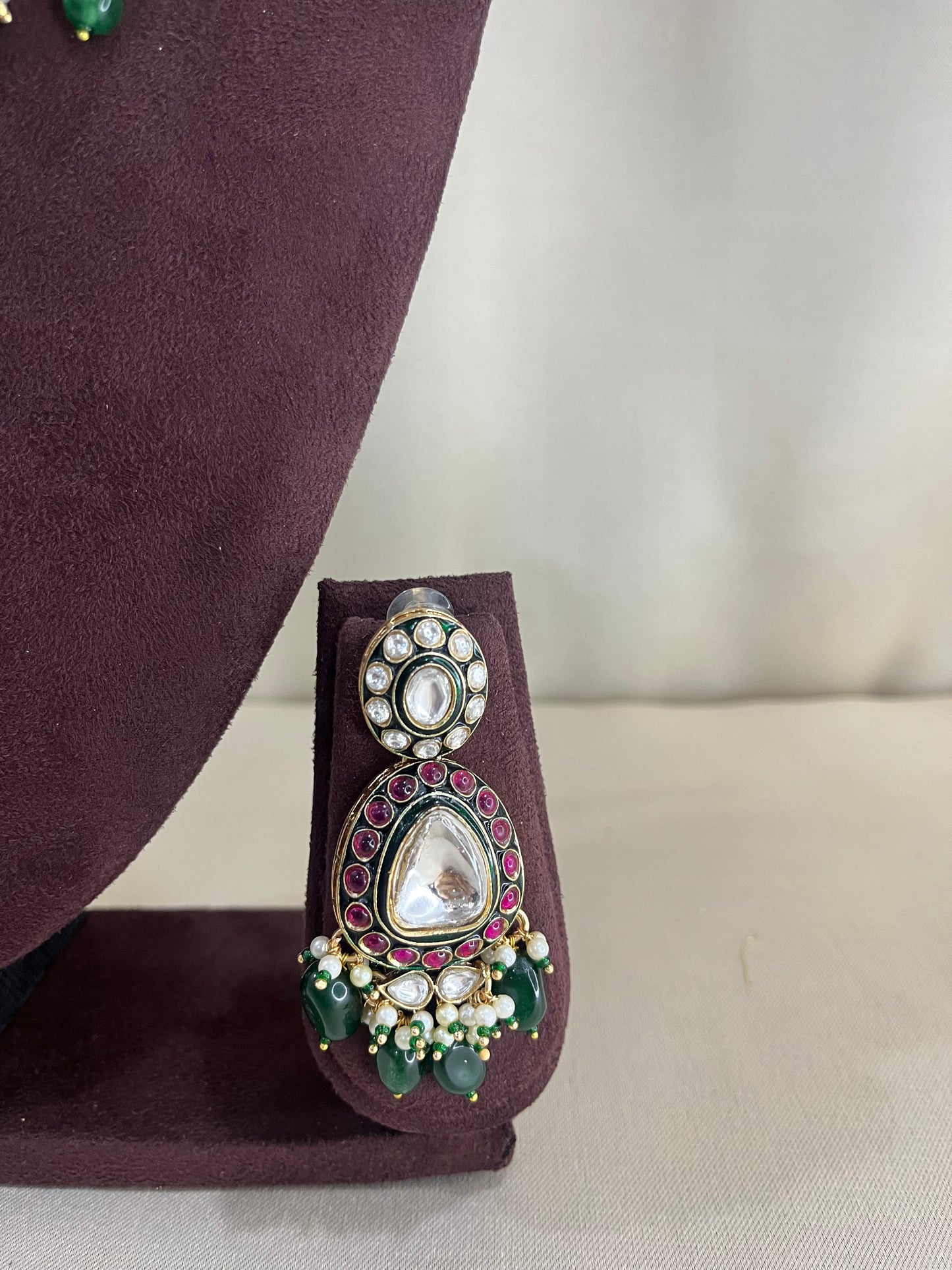 Meenakari Kundan Necklace Set - Emerald & Ruby