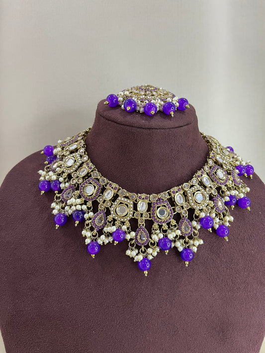 Paachi Kundan Sangeet Necklace Set - Purple