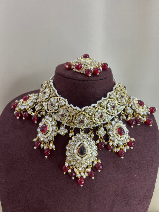 Paachi Kundan Choker Set With Tika - Ruby Beads