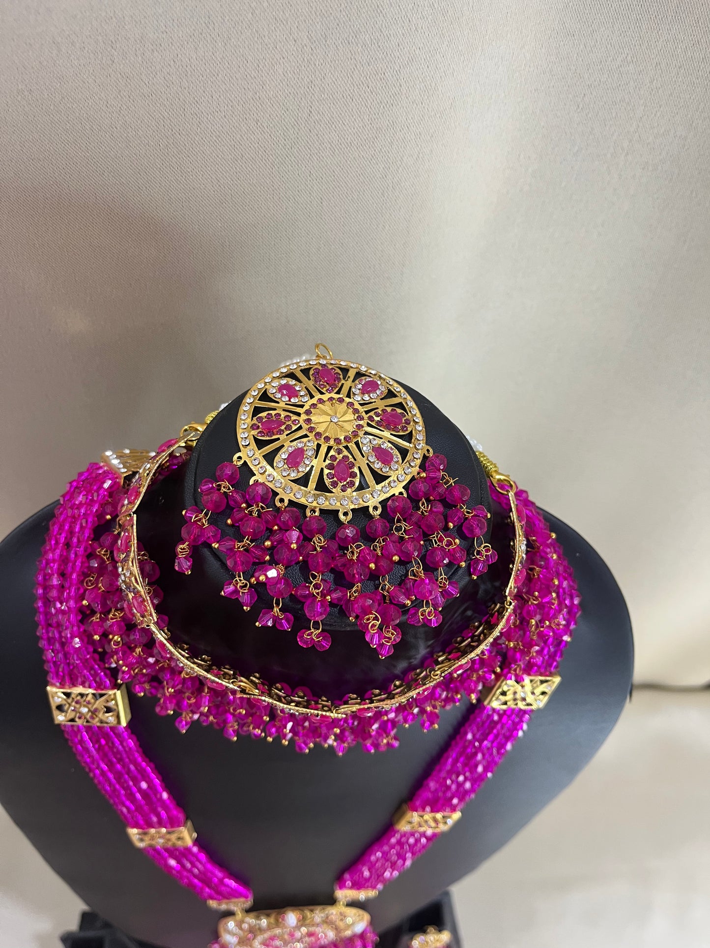 Jadau Kundan Combo Necklace Set - Rani Pink