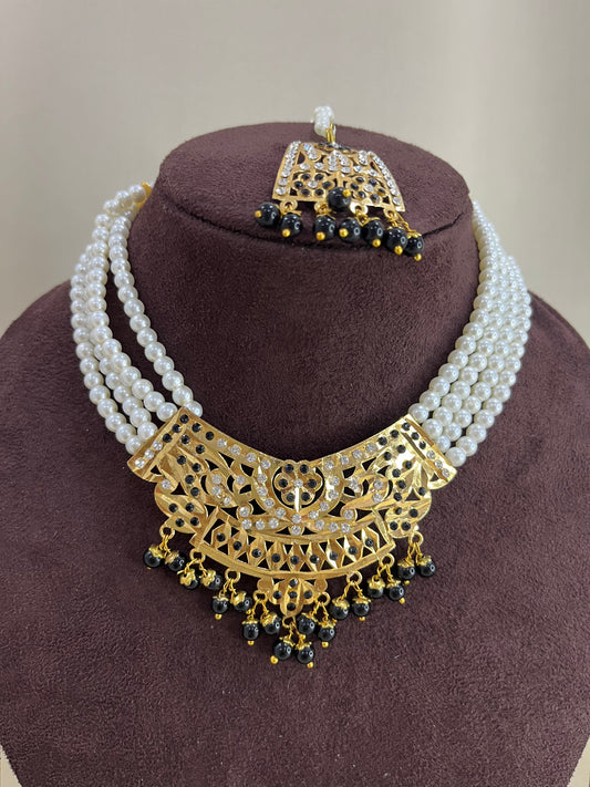 Jadau Nizami Necklace Set - Black