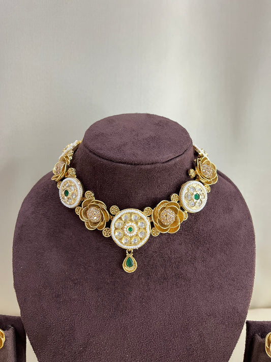 Heritage Pearl Floral Necklace Set - Pearl Gold