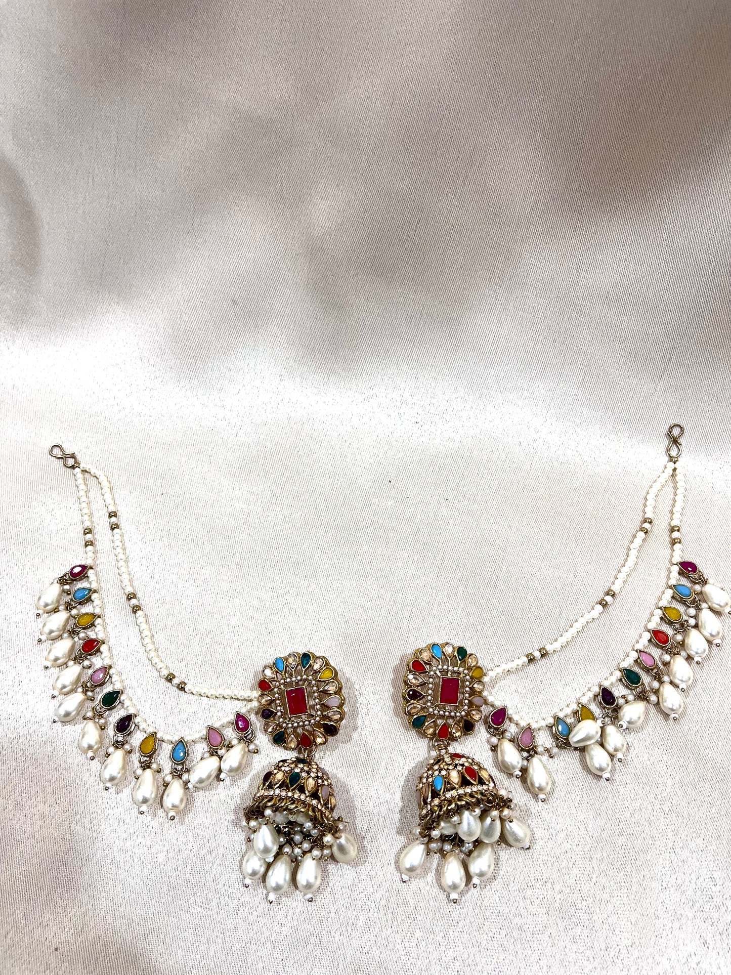 AD Necklace Choker Set With Chain Earings - Multi Color