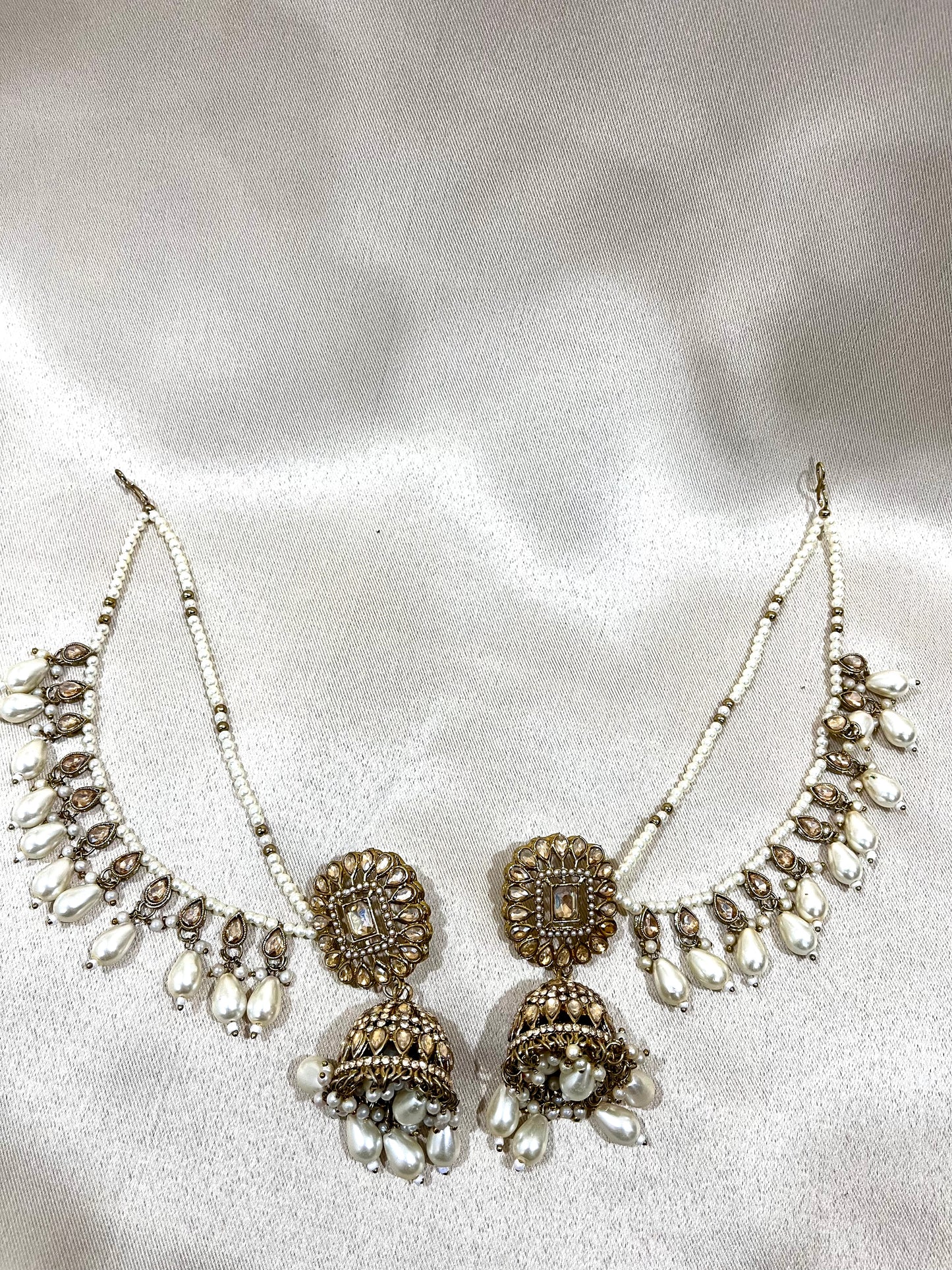 AD Necklace Set With Chain Earings - Pearl