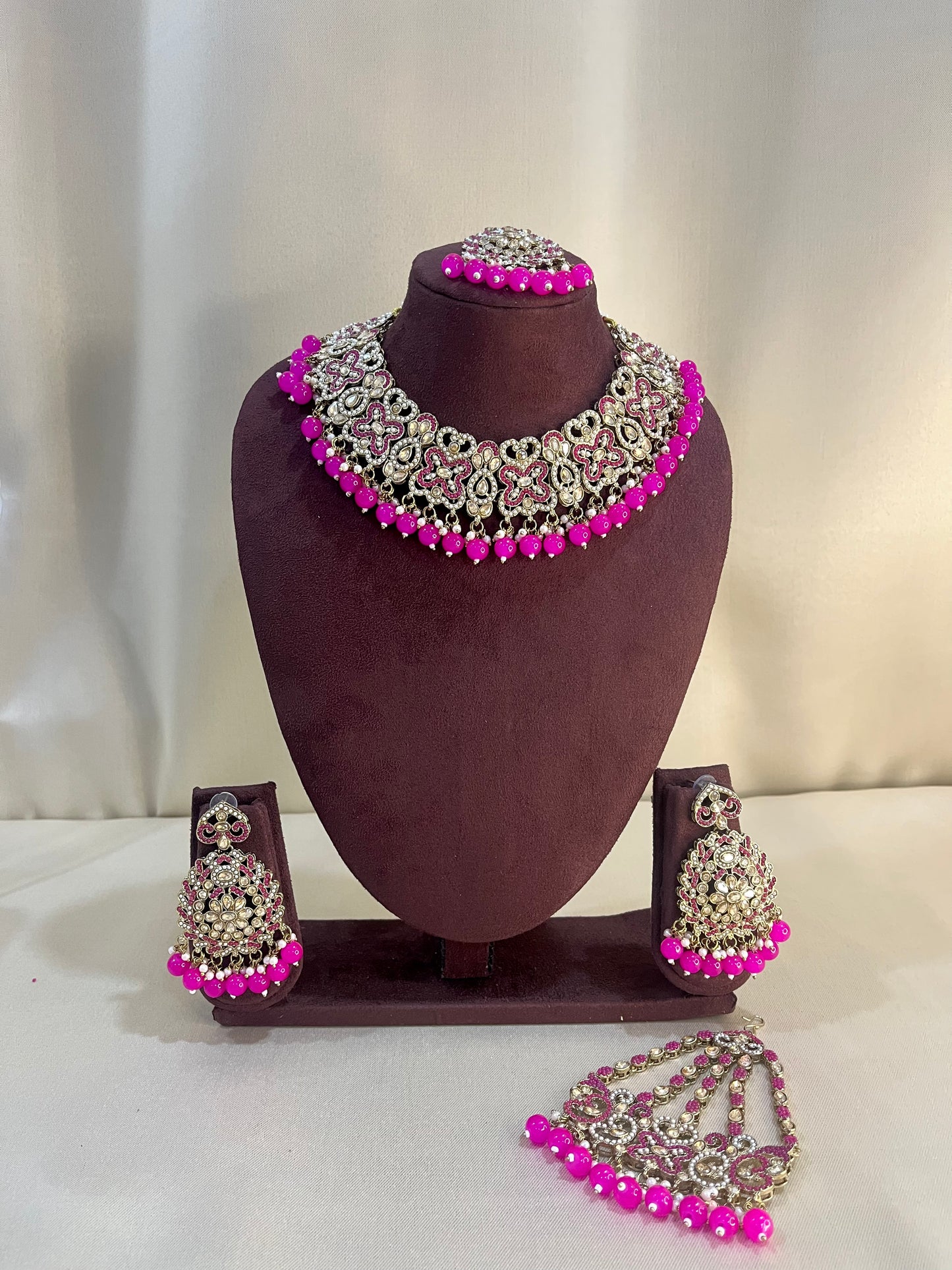 Reverse AD Semi Bridal Set With Pasa - Rani Pink