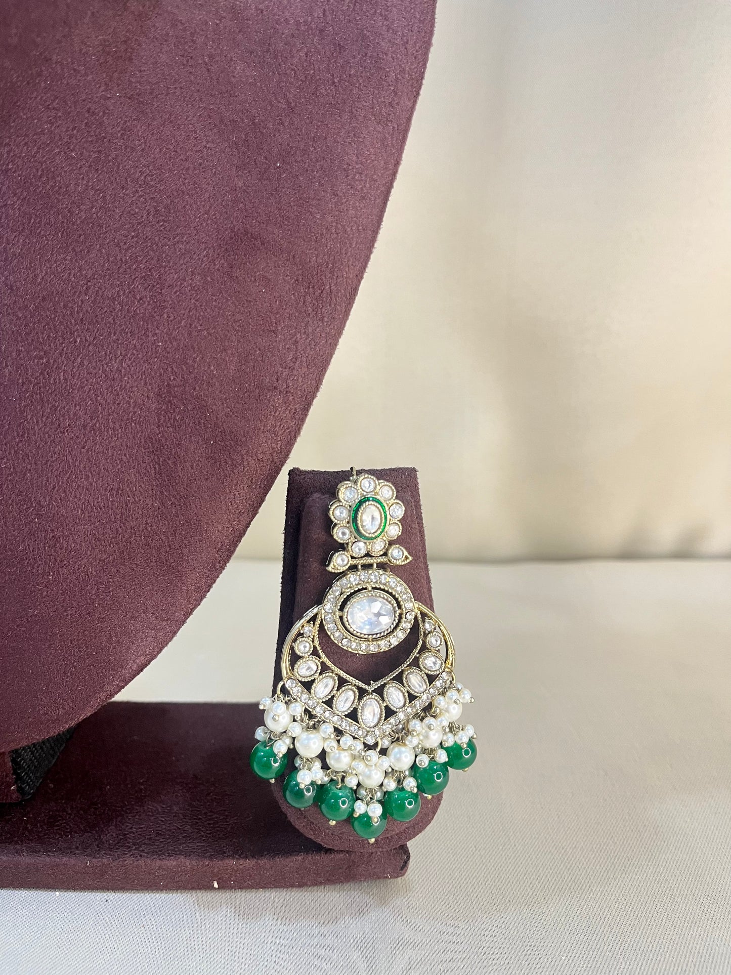 Moissanite Kundan Full Necklace Set - Emerald Green