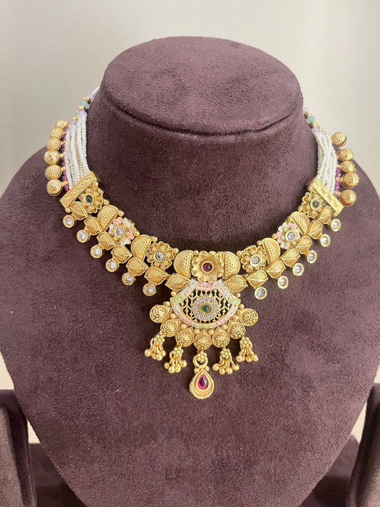 Rajwadi Heritage Necklace Set - Gold