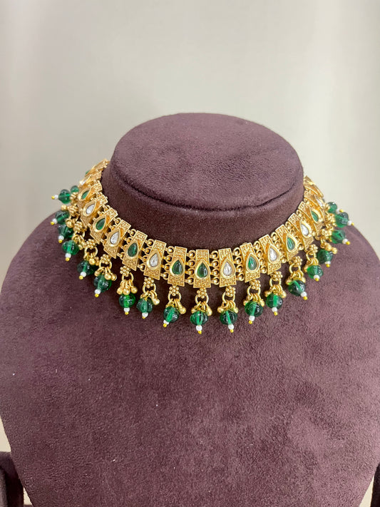 Rajwadi Heritage Necklace Set - Emerald Green