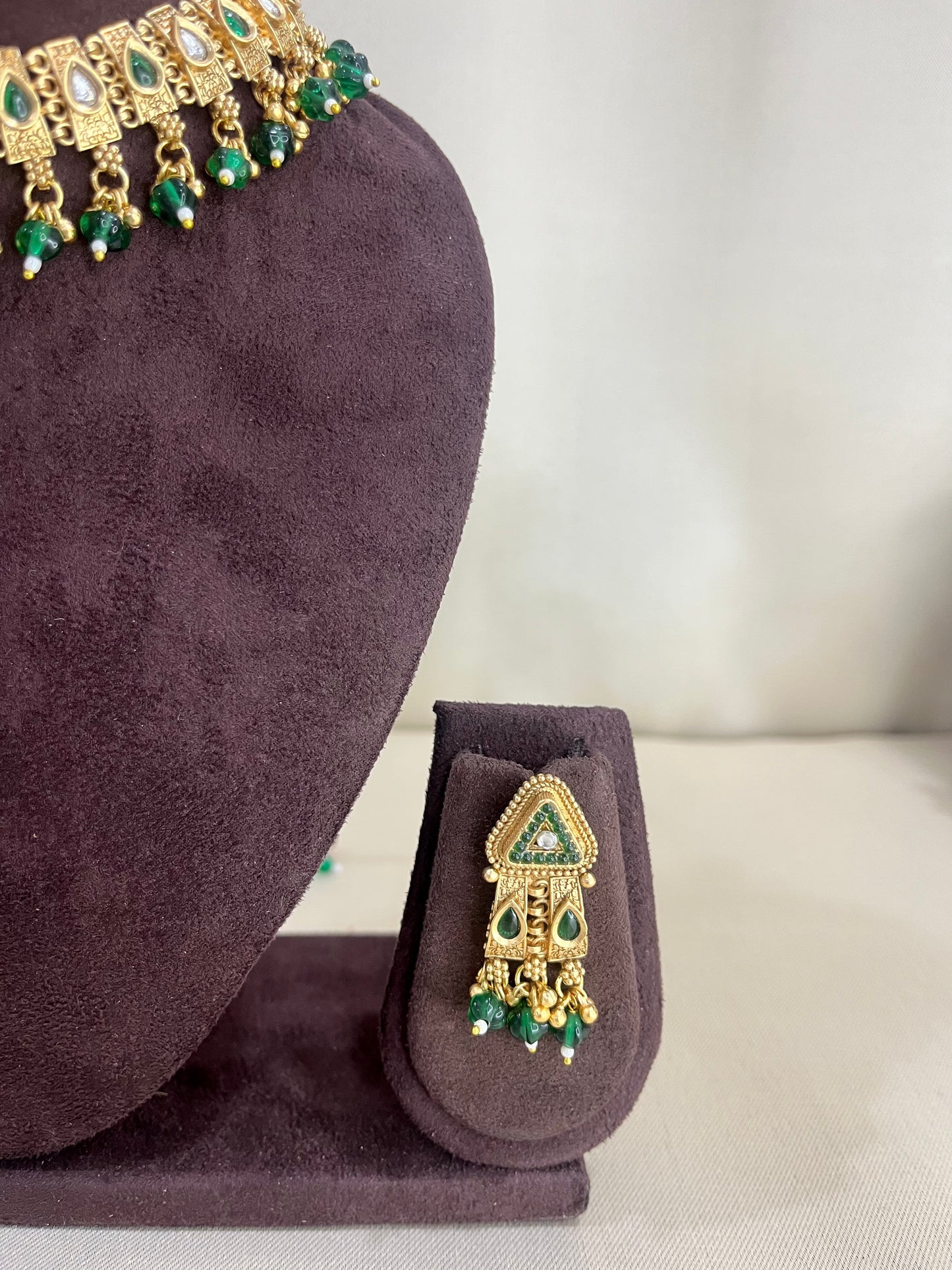 Rajwadi Heritage Necklace Set - Emerald Green