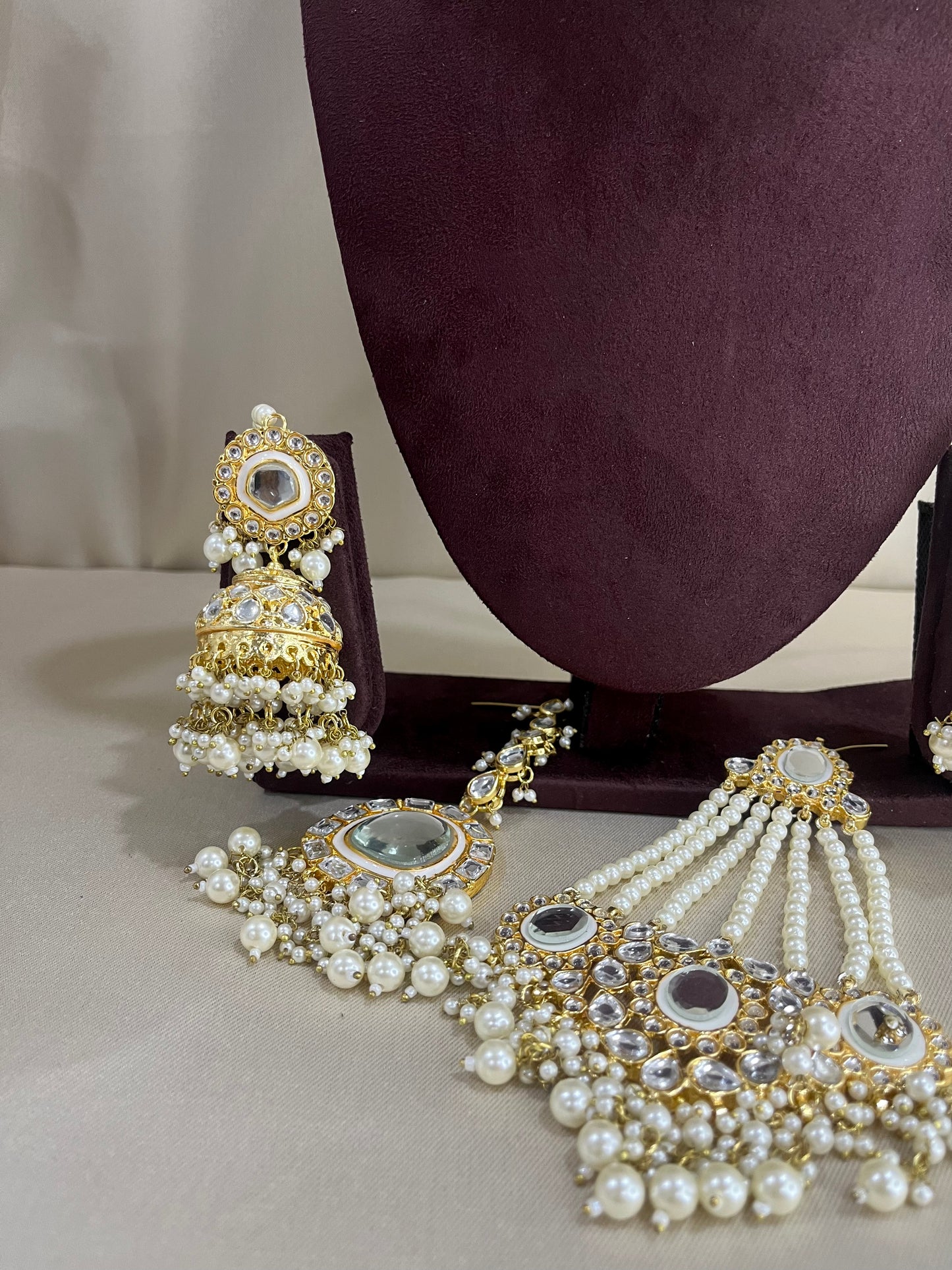 Polki Kundan Necklace Set With Pasa - Pearl