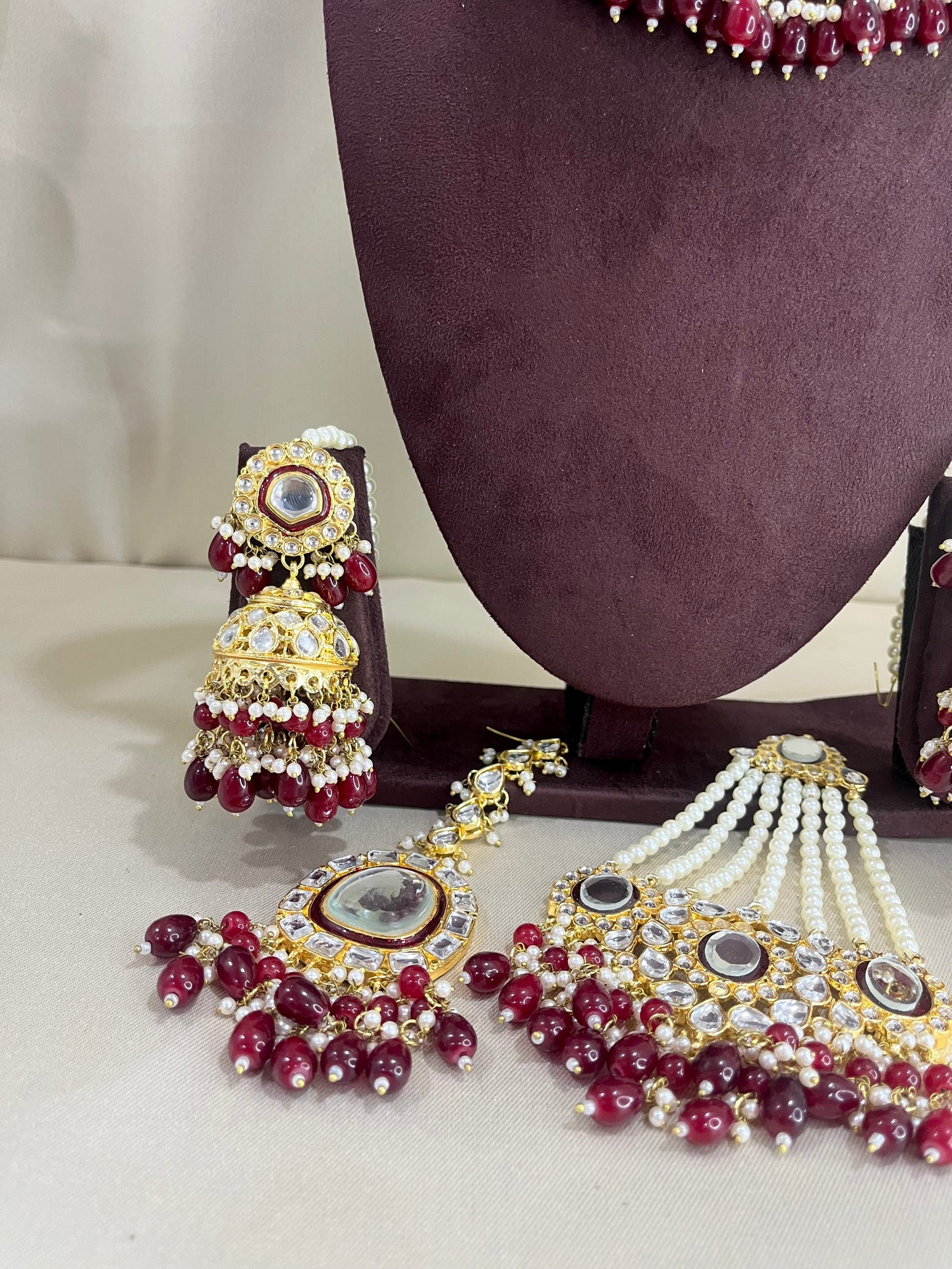 Polki Kundan Necklace Set With Pasa - Ruby Pearl