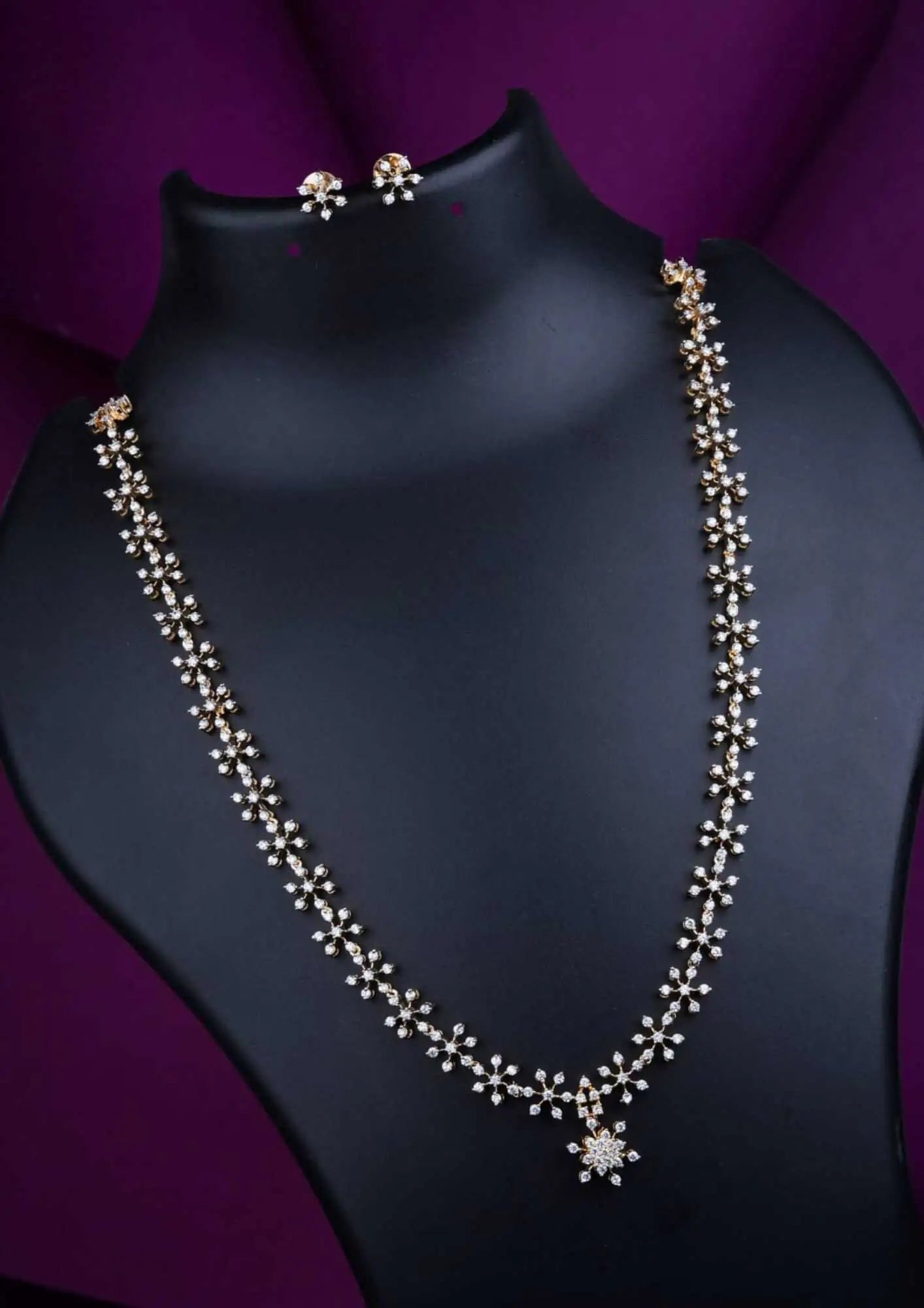 American diamond finish stone necklace with earrings