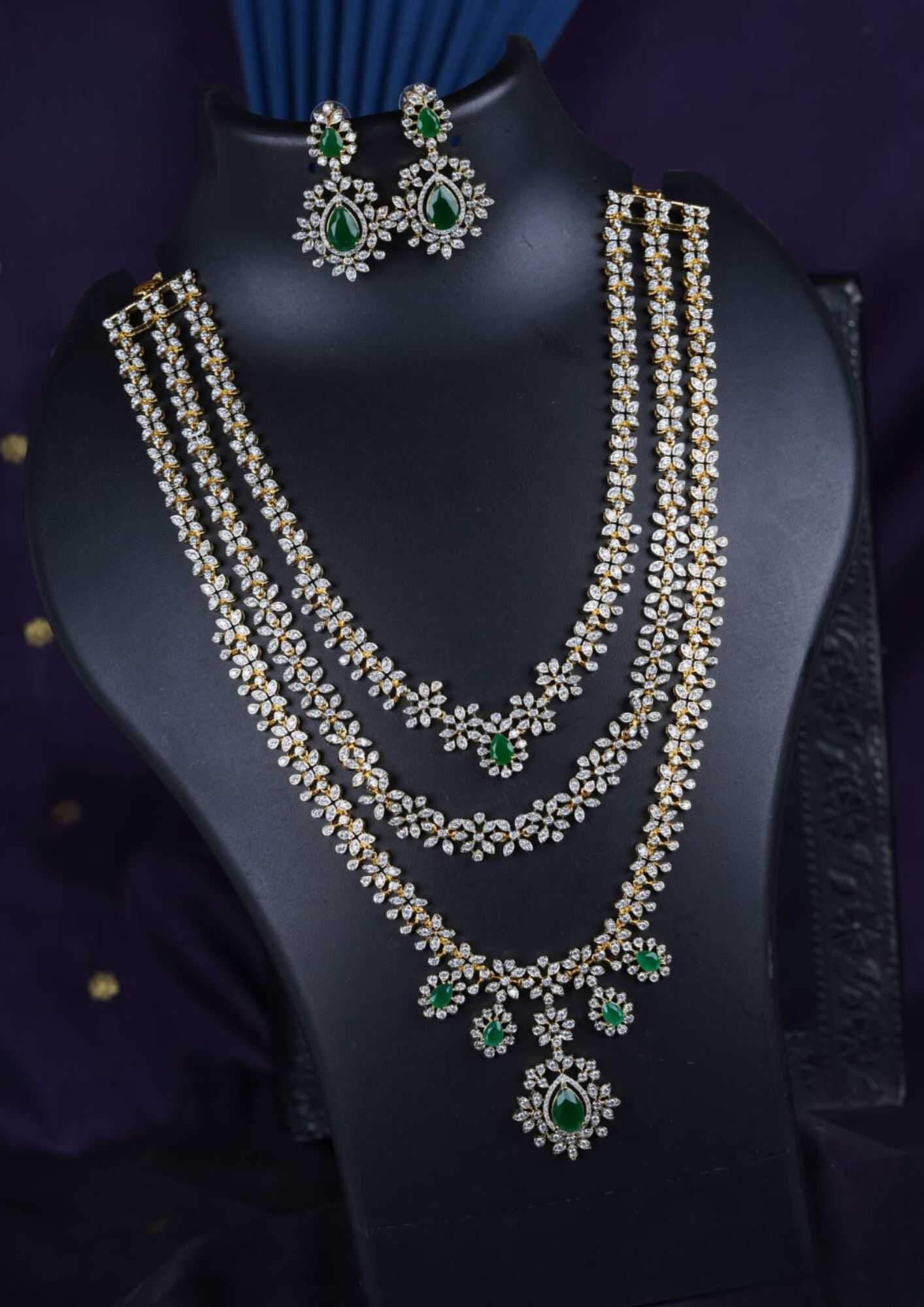 American diamond finish stone necklace with earrings
