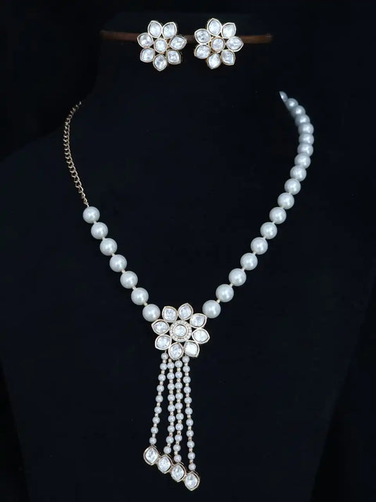American diamond pearls and moissanite stone necklace with earrings