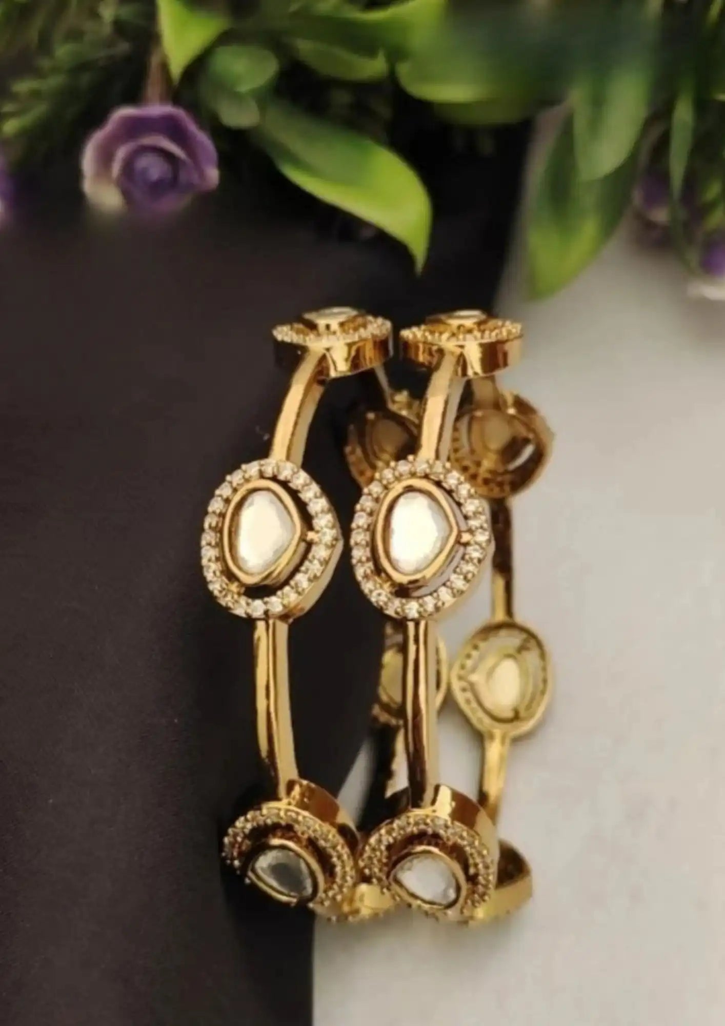 Moissanite Kundan Bangles Imitation Jewellery Online | Sonaaz India