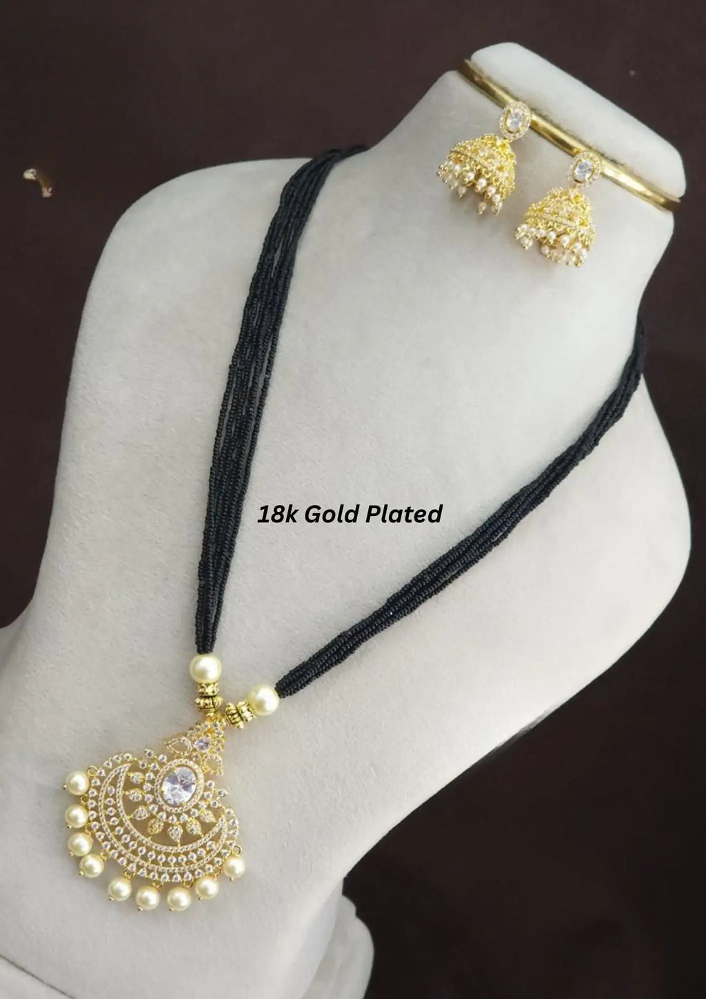 Kundanstone  18k gold plated multilayer mangalsutra with earrings