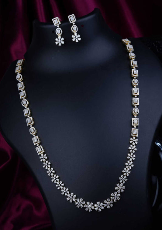 American diamond finish stone necklace with earrings