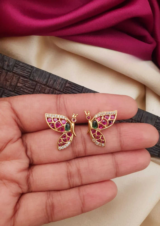 Kempu stone butterfly 18k gold platted earrings