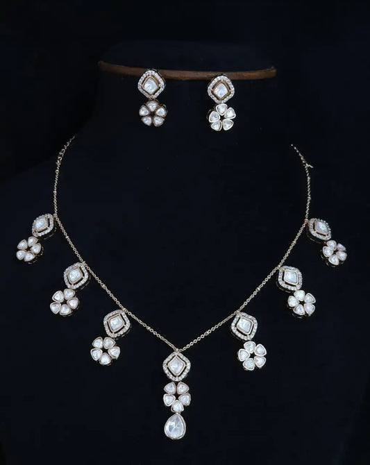 American diamond moissanite stone necklace with earrings