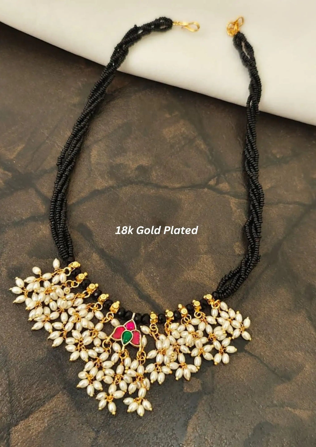 Jadau kundan with rice beads multilayer mangalsutra