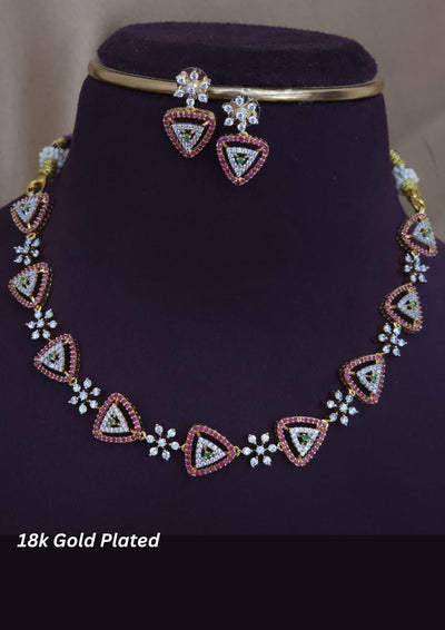 American diamond 18K gold plated necklace with earrings