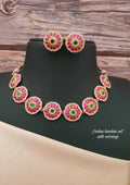 Jadau kundan lotus design 18k gold platted necklace with earrings