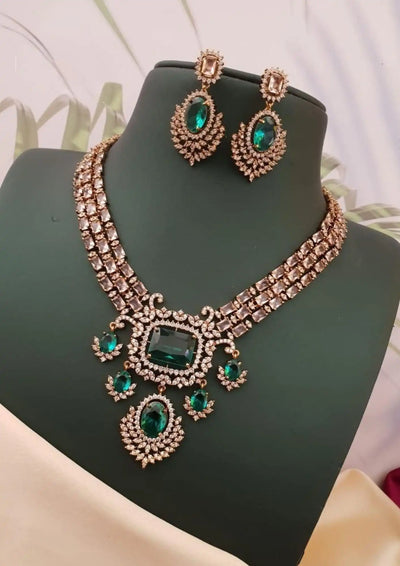 American Diamond Baby Pink Necklace Set Gold Plated | Sonaaz