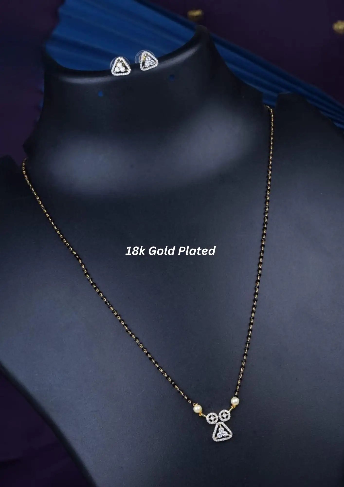 American diamond 18k gold plated mangalsutra with earrings