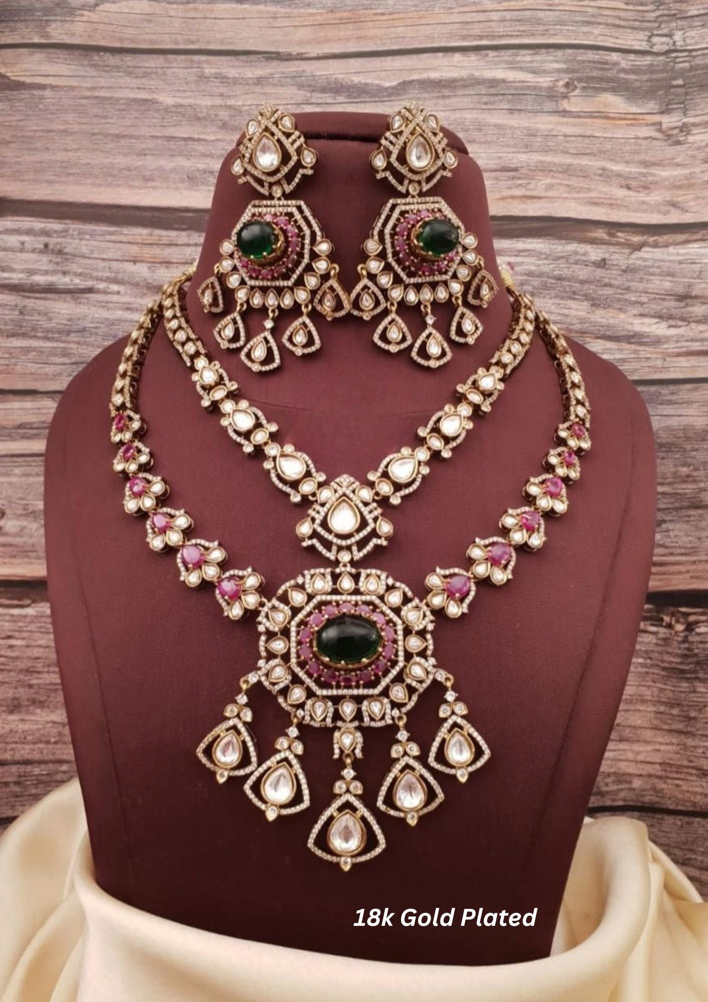 Kundan moissanite stone gold plated necklace with earrings