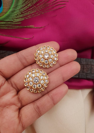 Pure Zirconian Diamond Gold Plated Floral Studs
