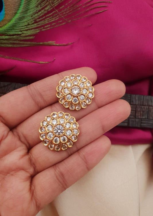 Pure Zirconian Diamond Gold Plated Floral Studs