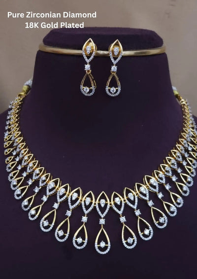 American diamond floral design 18k gold platted  necklace with earrings