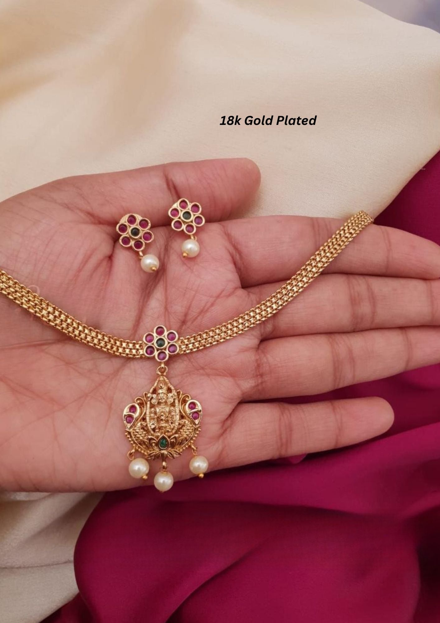 Kundan temple jewelry gold plated necklace with earrings