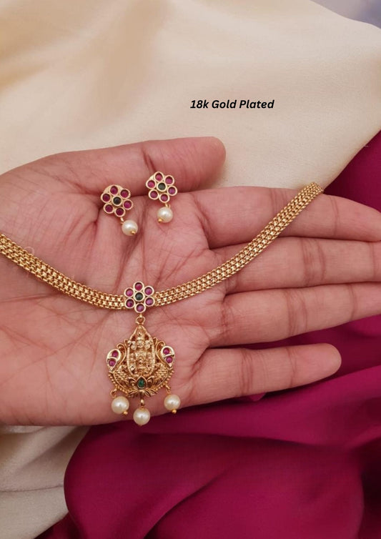 Kundan temple jewelry gold plated necklace with earrings
